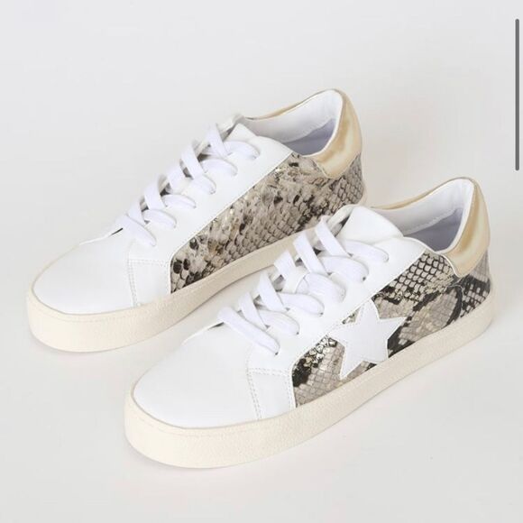 Madden Girl White Larrk Gold Multi Snakeskin Sneakers - Picture 2 of 12